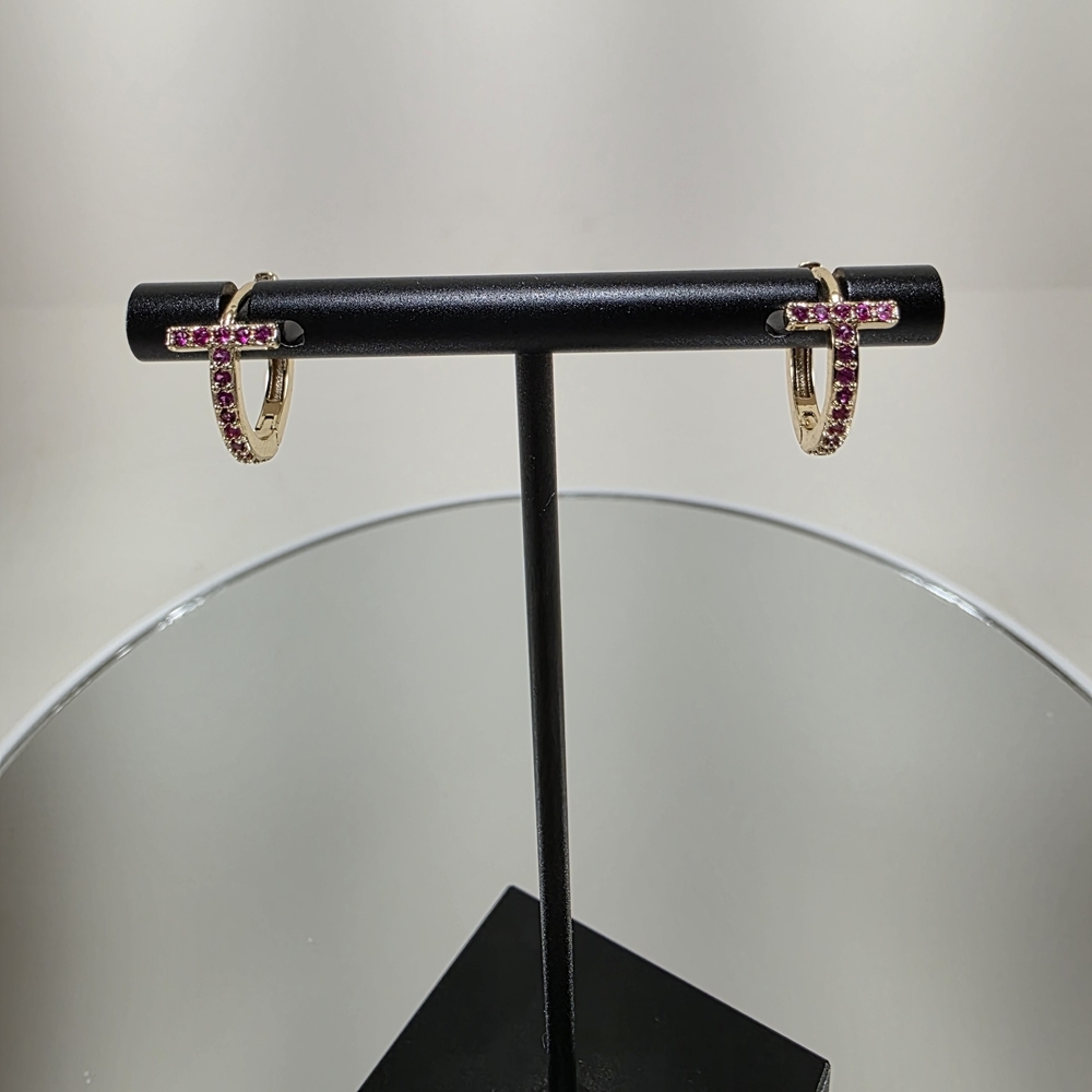 Micro Huggie Hoop Earrings Gold Plated Pink Pavé .25” Hypoallergenic